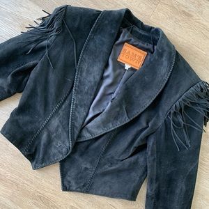 Vintage FRINGE Black Crop Suede Jacket Leather M/L